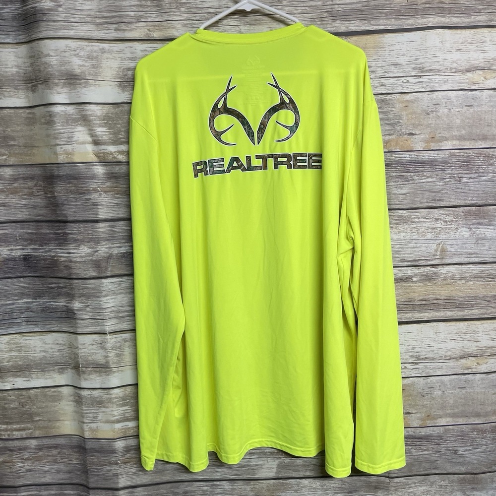 Realtree Outfitters Long Sleeve Neon Yellow Tee Men's 2XL XXL Camouflage